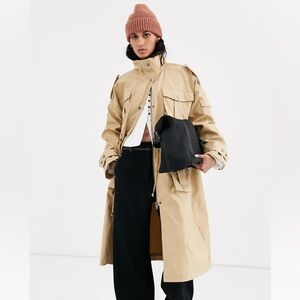 ASOS DESIGN utility longline cotton jacket in stone